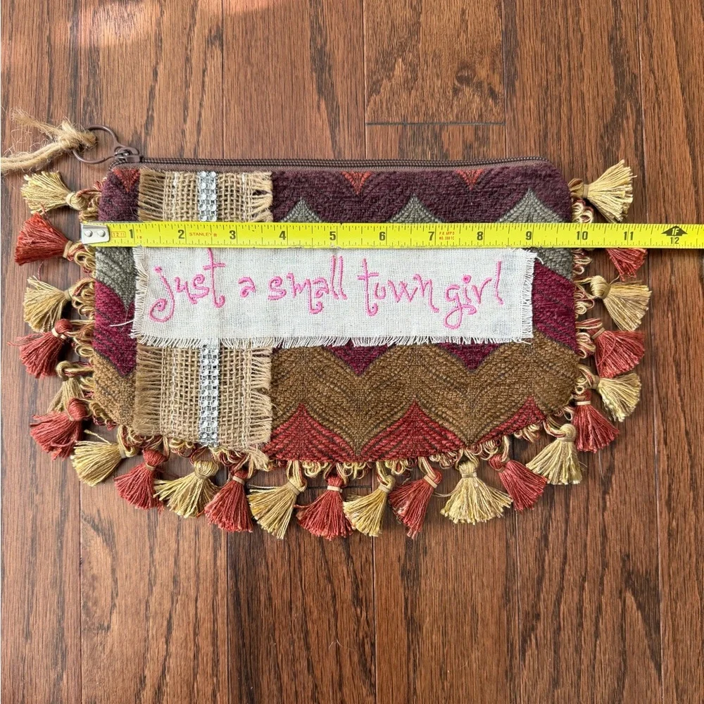 Keep It Gypsy Just a Small Town Girl Tassel Zip Pouch Bag Clutch NWT